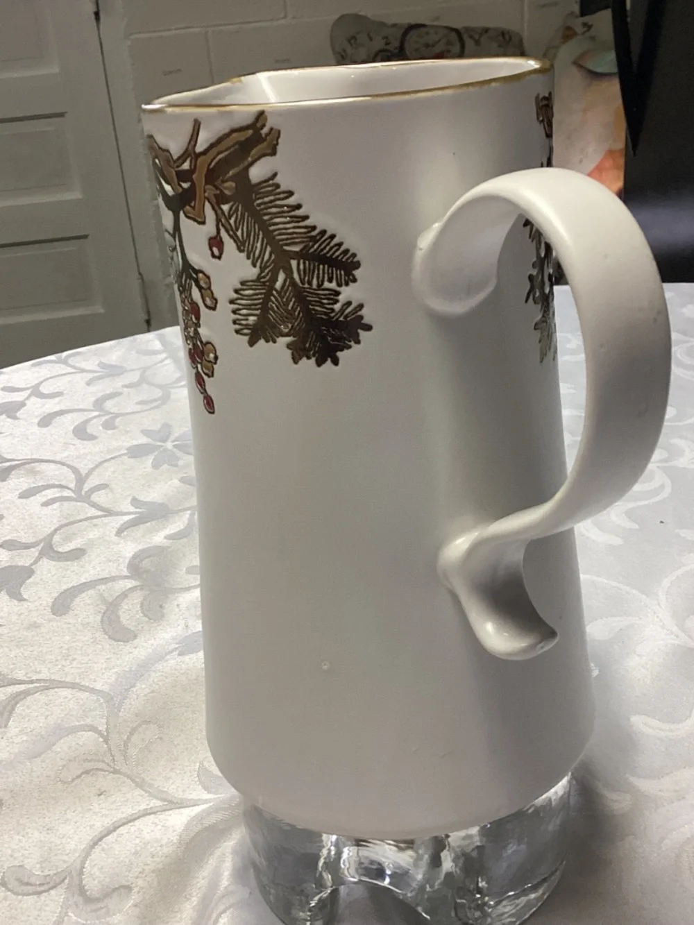 FAll themed pitcher tall cylindrical shape. Gold details too